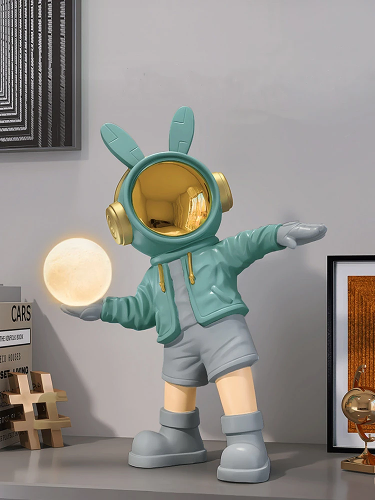 Креативная Светящаяся скульптура Космического Кролика-Астронавта, Статуэтка для помещений, украшение столешницы, Статуэтки для телевизора, домашнего декора в гостиной.