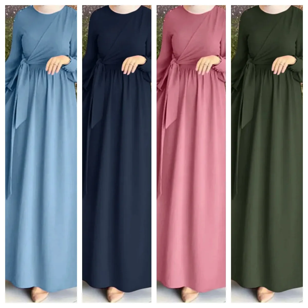 Осень 2023, Новое Платье Islam Abaya, Однотонный Повседневный Халат Femme Musulmane с Поясом, Женское Платье для Арабов Ближнего Востока