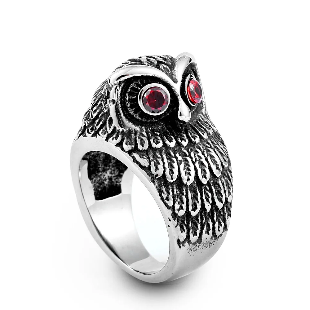 модное кольцо в виде совы из нержавеющей стали с красным камнем, популярное кольцо, крутые украшения