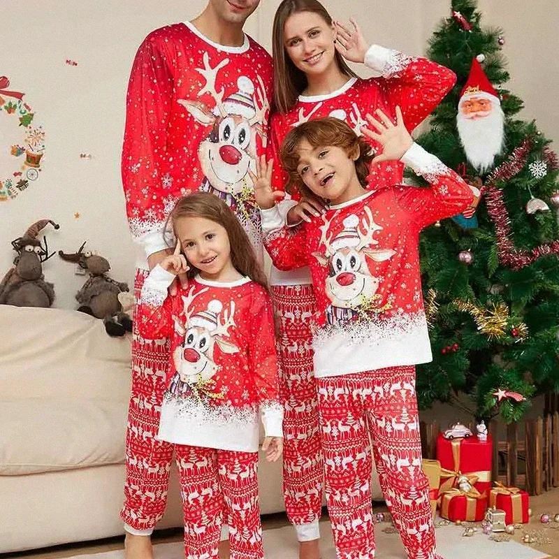 Детская одежда для матери с красным оленем Рождественские пижамы для семьи Комплект одежды 2023 Пары Рождественские Семейные комплекты пижам 1