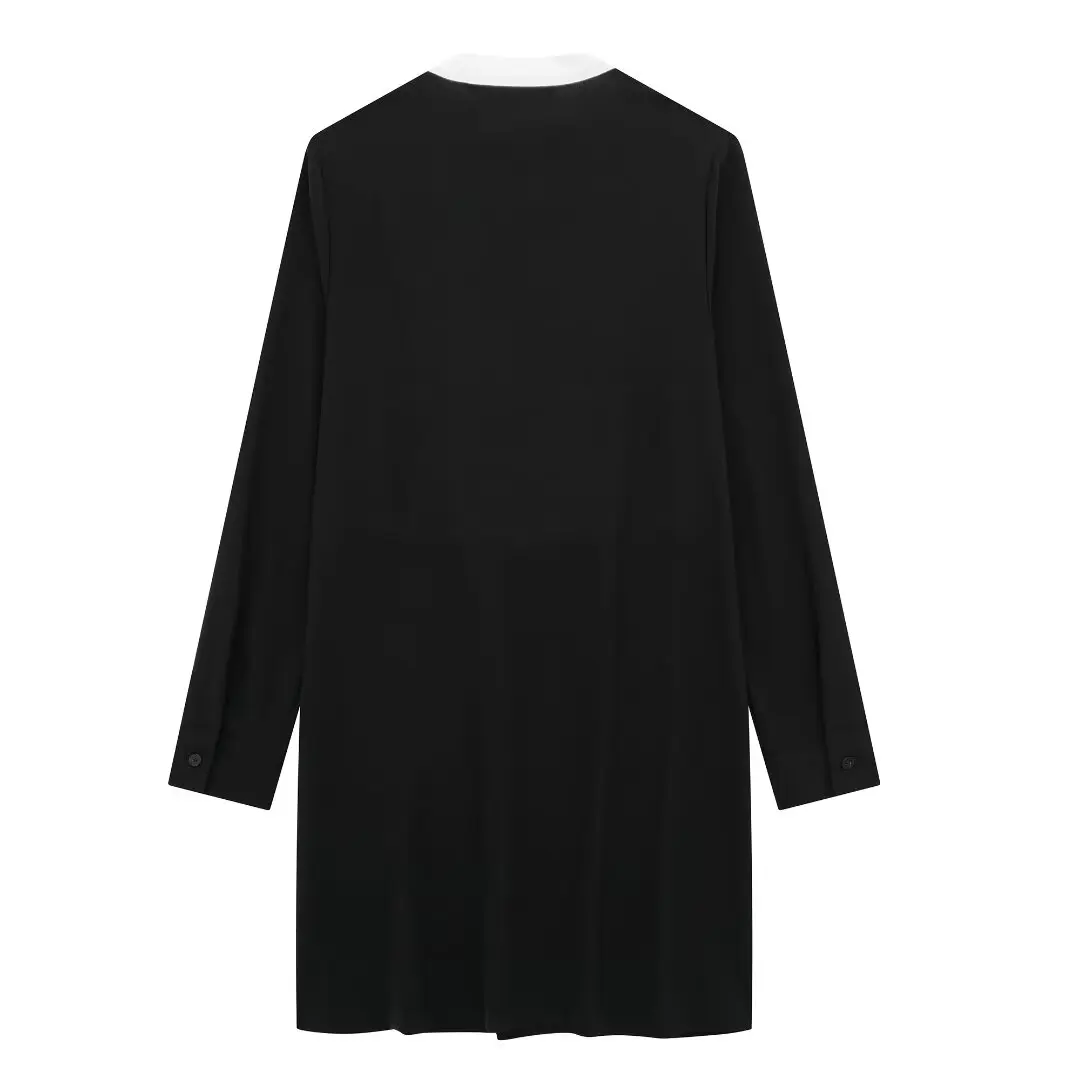 Женское платье-рубашка с оборками TRAF, черные, белые Короткие платья для женщин, офисное платье с длинным рукавом, женская уличная одежда, женское платье на пуговицах. 1