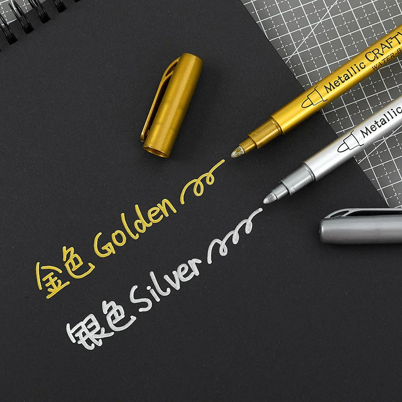 Золотой Серебряный маркер, ручка для регистрации, металлическая ручка для рисования, черная открытка, альбом для рисования, ручка для граффити, маркер для заметок, ручка для заметок 1