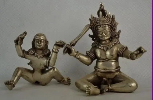 Коллекционная украшенная статуэтка Будды ручной работы из Старого тибетского серебра, занимающегося любовью 1