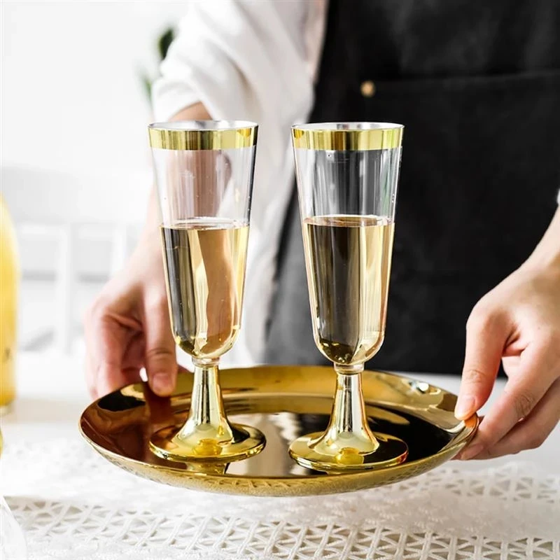 Свадебная флейта для шампанского Креативная Одноразовая Пластиковая Свадебная чашка для напитков Champagne Gl для вечеринки-Розовое золото 1