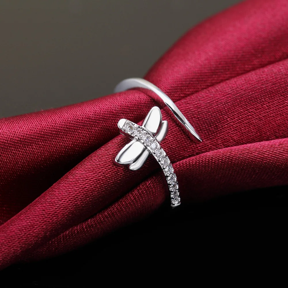 Очаровательные кольца в виде стрекозы из серебра 925 пробы, простые регулируемые Модные Свадебные Обручальные Подарки для вечеринок, ювелирные изделия 1