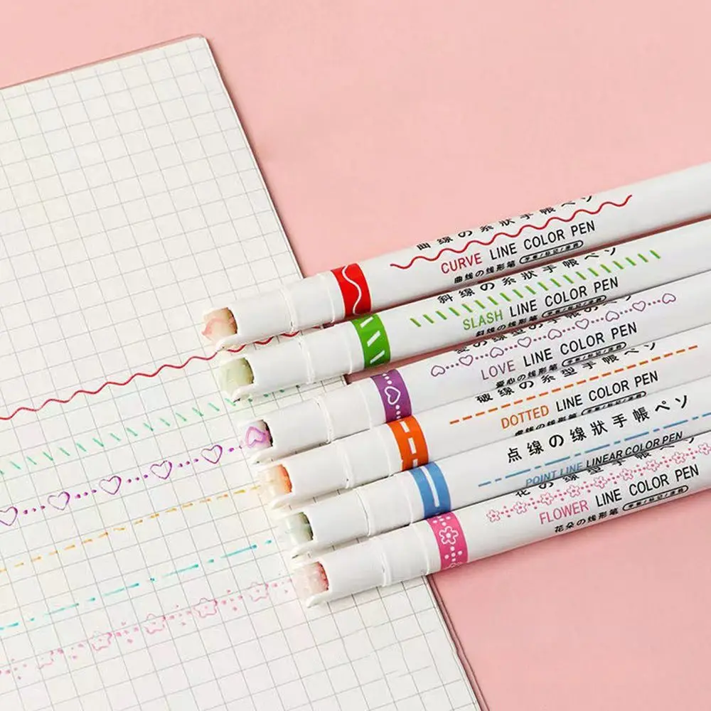Художественные канцелярские принадлежности, офисные принадлежности, встроенные цветные маркеры в форме кривой линии в форме цветка, ручка-маркер для выделения кривых различных форм 2