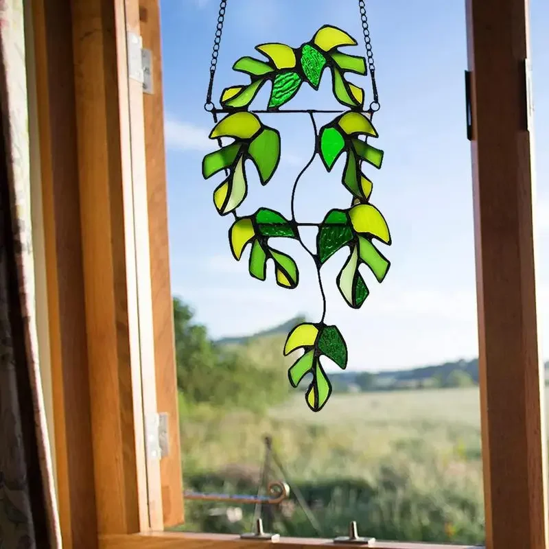 Растения, акриловые занавески для окон, солнцезащитный козырек ручной работы, Акриловый декор из листьев для окон, подарки 2