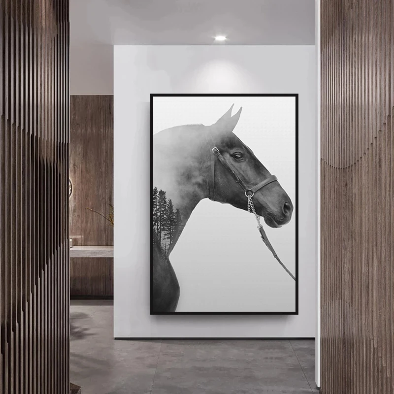 Черно-белое полотно на стене, плакаты с животными и лошадьми, принты с изображением скакуна, современные картины для декора гостиной и спальни 2
