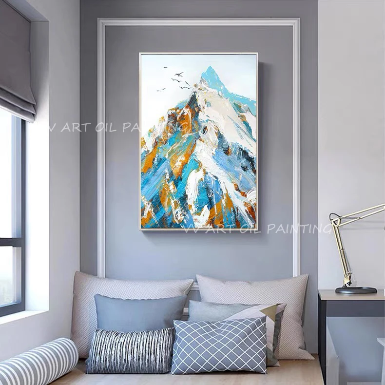 Пейзаж горы, абстрактная картина ручной работы на холсте маслом, абстрактная стена в гостиной, столовой, без рамок в подарок 2