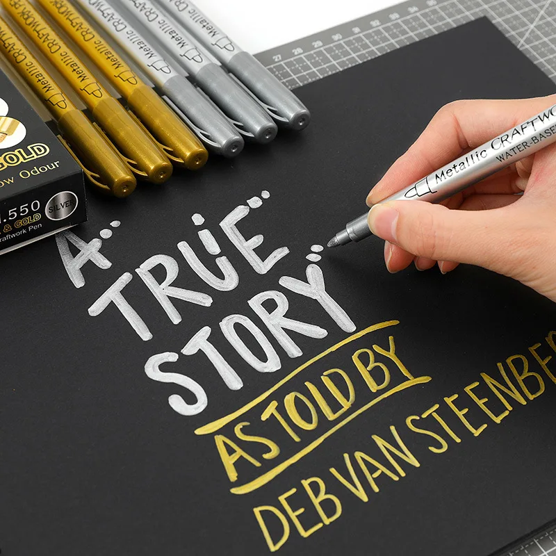 Золотой Серебряный маркер, ручка для регистрации, металлическая ручка для рисования, черная открытка, альбом для рисования, ручка для граффити, маркер для заметок, ручка для заметок 2