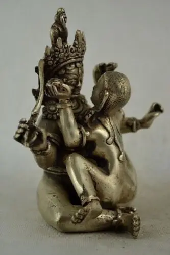 Коллекционная украшенная статуэтка Будды ручной работы из Старого тибетского серебра, занимающегося любовью 2