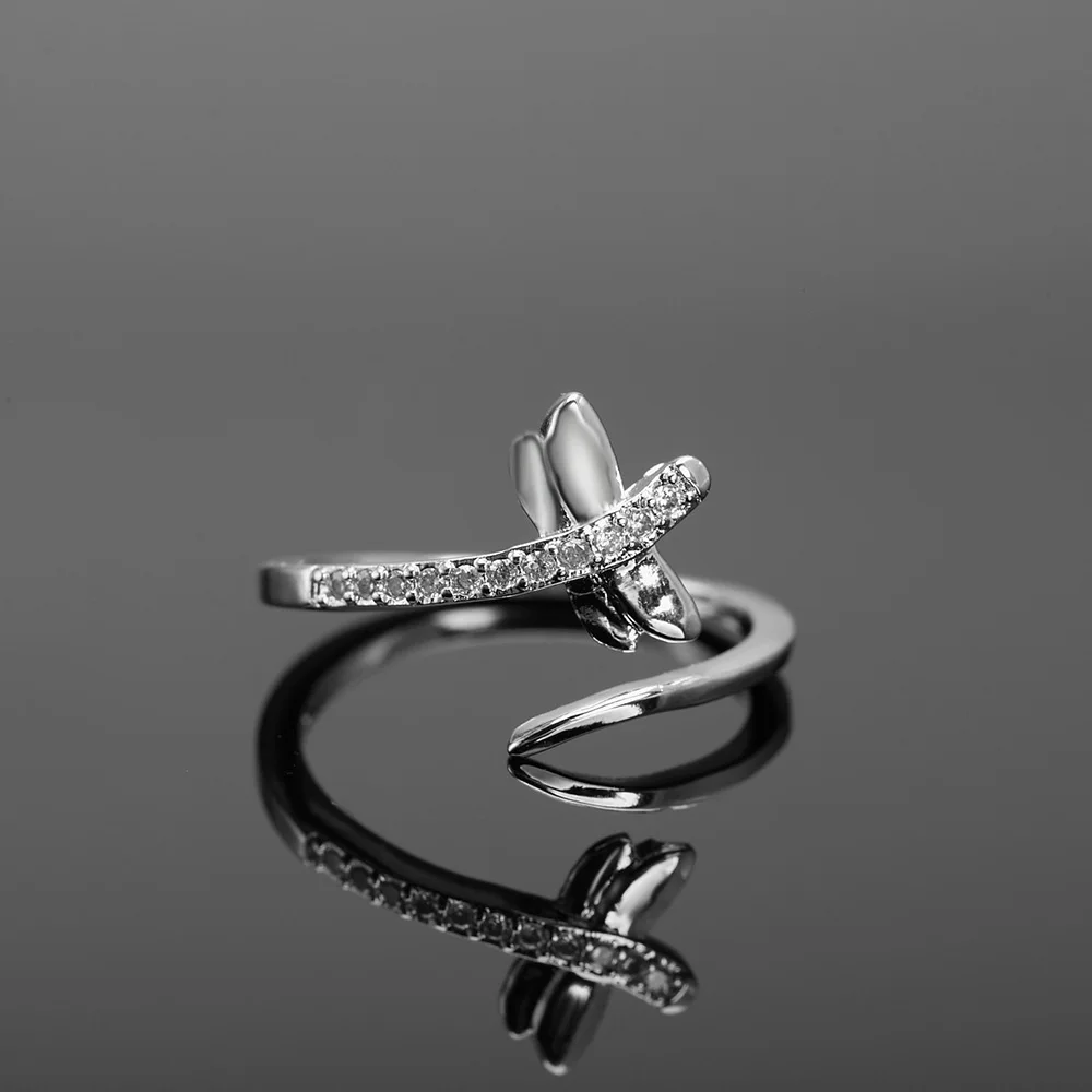 Очаровательные кольца в виде стрекозы из серебра 925 пробы, простые регулируемые Модные Свадебные Обручальные Подарки для вечеринок, ювелирные изделия 2