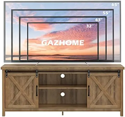Подставка для телевизора в Фермерском доме с Раздвижными Дверями Сарая, Консольный столик для Мультимедийного Развлекательного центра для телевизоров до 65\u201D, 2-уровневый Большой Шкаф для хранения 2