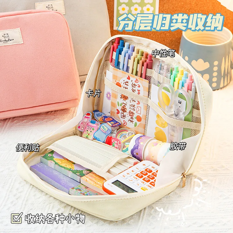 Простая студенческая сумка для ручек большой емкости, сумка для хранения для девочек, многослойная сумка для хранения, многофункциональная сумка для канцелярских принадлежностей. 2