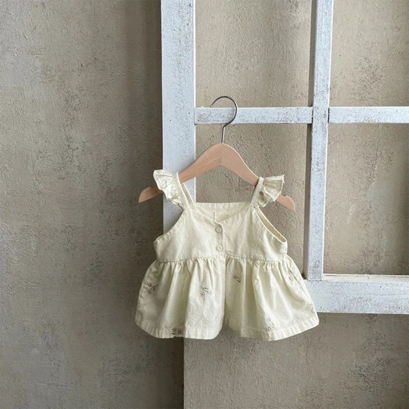 Летний комплект для маленьких девочек, платье-комбинация с рюшами, топы, хлебные шорты, комплект из двух предметов 3
