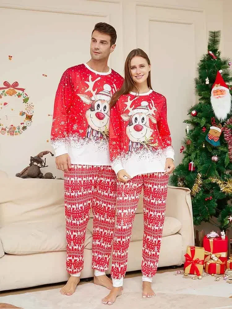 Детская одежда для матери с красным оленем Рождественские пижамы для семьи Комплект одежды 2023 Пары Рождественские Семейные комплекты пижам 3