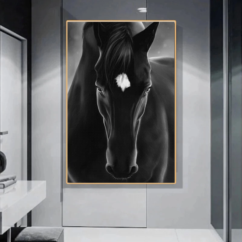Черно-белое полотно на стене, плакаты с животными и лошадьми, принты с изображением скакуна, современные картины для декора гостиной и спальни 3