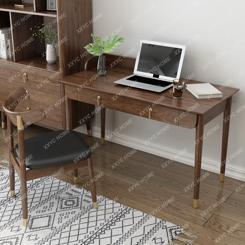 Письменный стол из массива дерева, цвет грецкого ореха, студенческий письменный стол, простой настольный компьютерный стол для дома 3