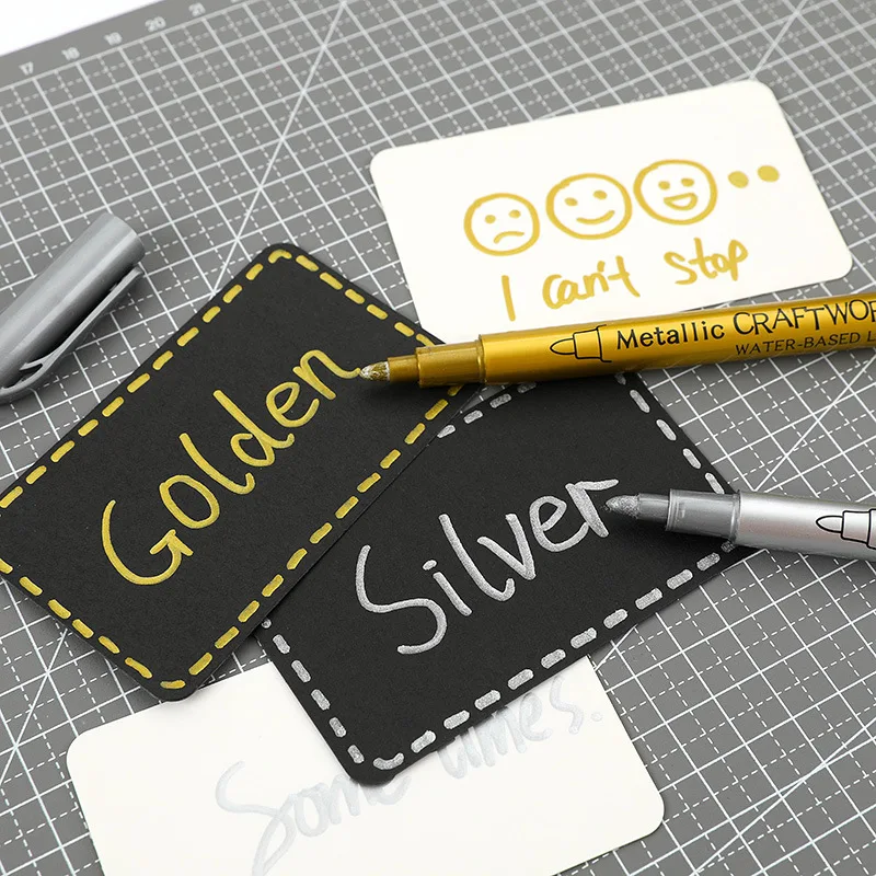 Золотой Серебряный маркер, ручка для регистрации, металлическая ручка для рисования, черная открытка, альбом для рисования, ручка для граффити, маркер для заметок, ручка для заметок 3