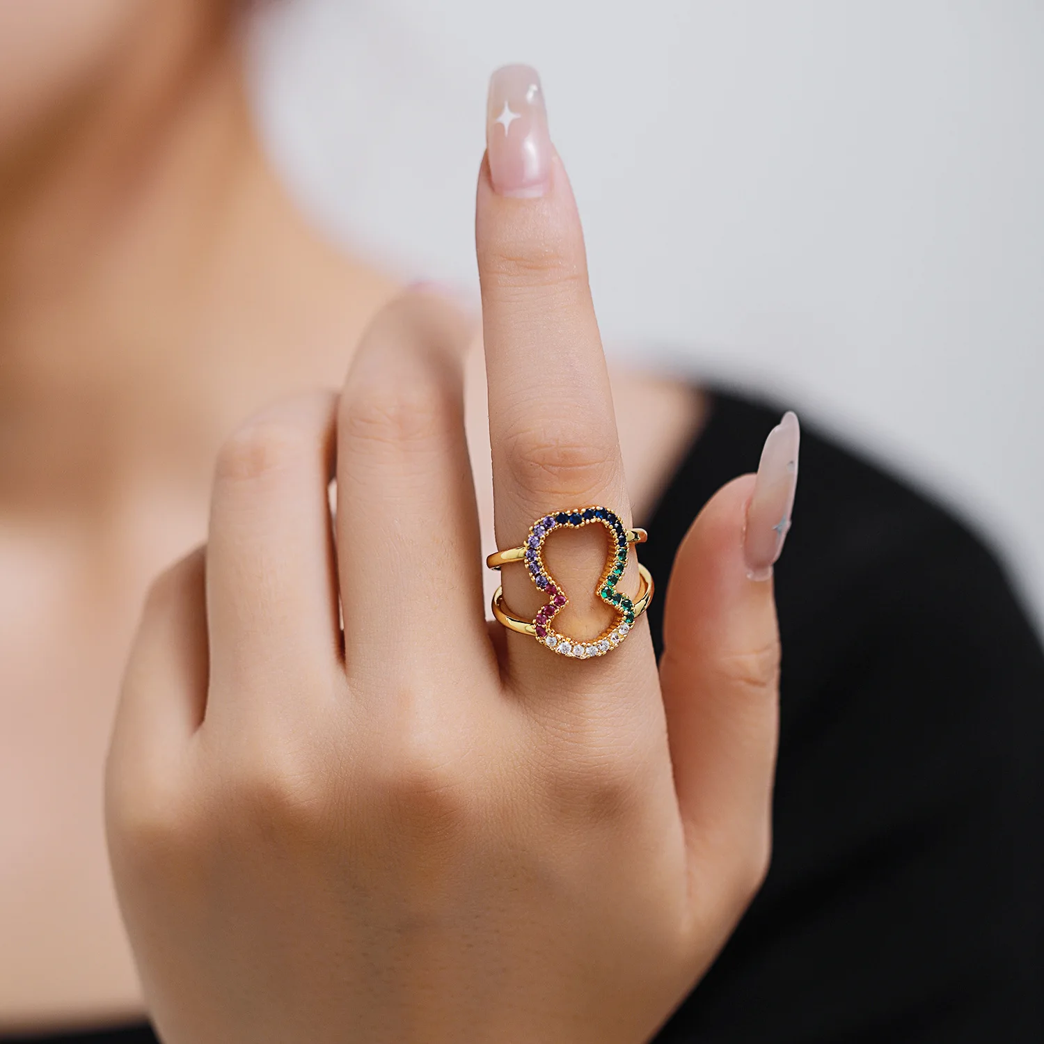 Позолоченные Разноцветные кольца с кубическим цирконием CZ, свадебные украшения, Милое Открытое кольцо с медвежьим пальчиком для женщин, подарок для вечеринки 3