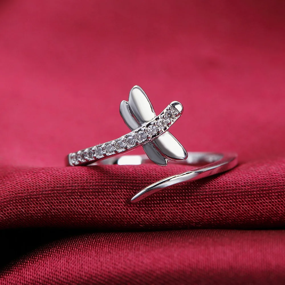 Очаровательные кольца в виде стрекозы из серебра 925 пробы, простые регулируемые Модные Свадебные Обручальные Подарки для вечеринок, ювелирные изделия 3