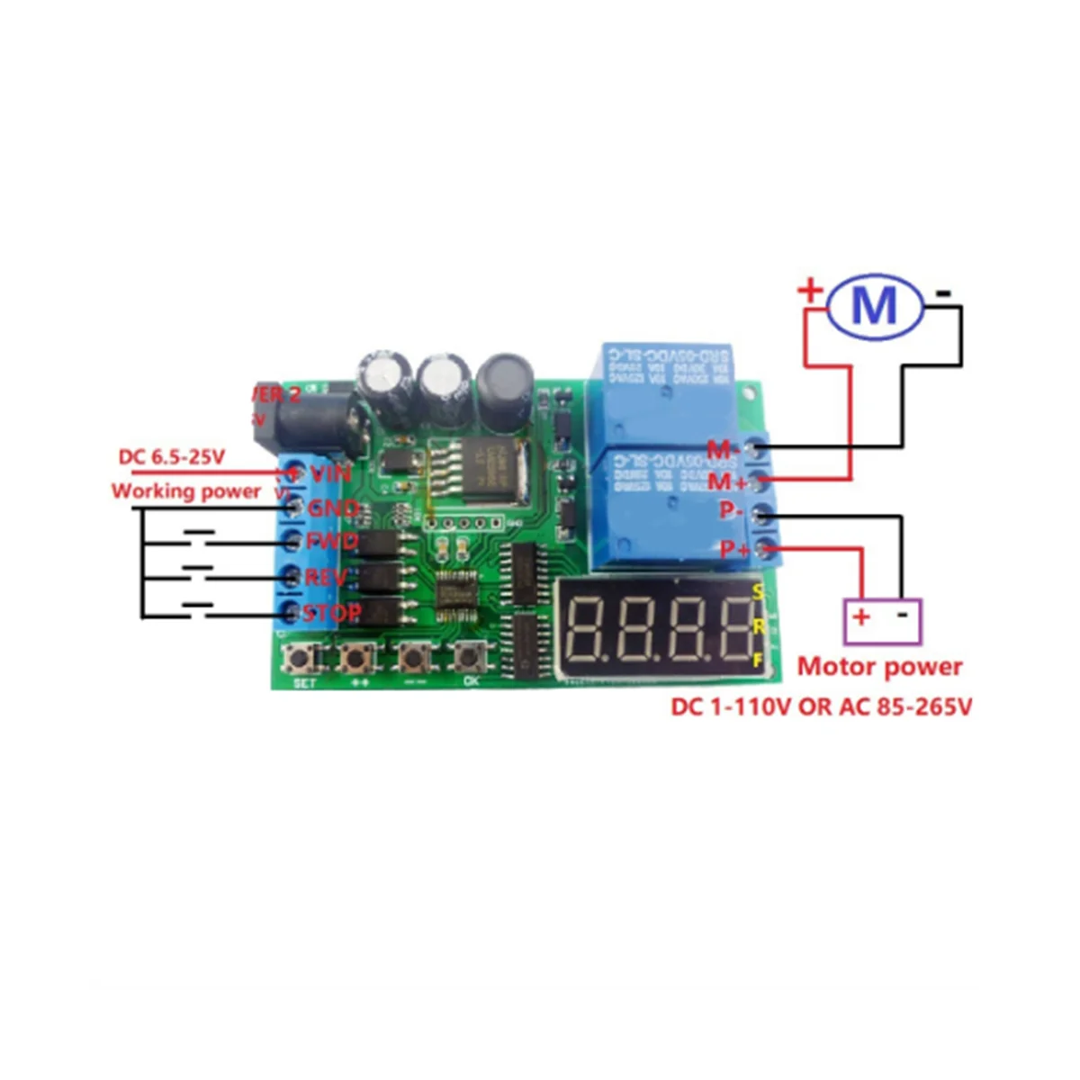 IO53A02 Модуль реле задержки цикла постоянного тока 5-24 В, 0,1 С-999 мин, регулируемый по времени Переключатель управления двигателем, контроллер движения вперед-назад 4