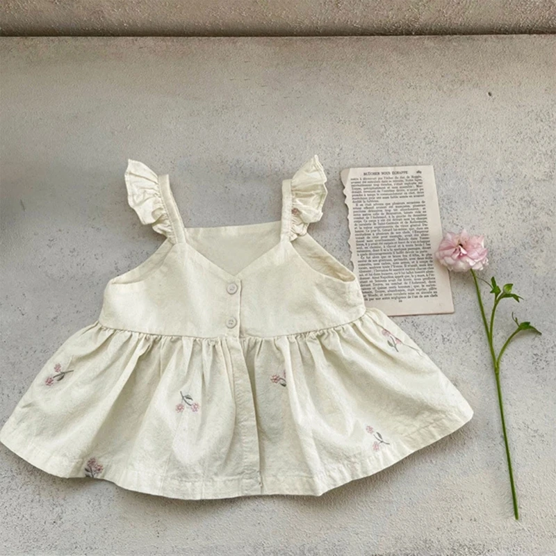 Летний комплект для маленьких девочек, платье-комбинация с рюшами, топы, хлебные шорты, комплект из двух предметов 4