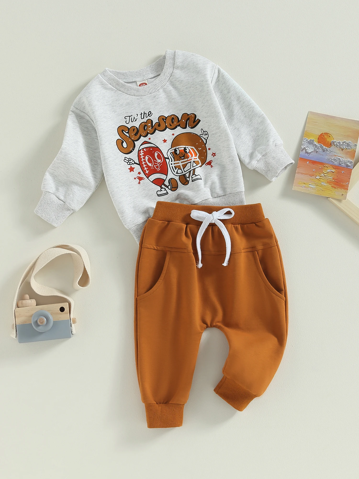 Осенняя одежда для маленьких мальчиков с буквенным принтом регби, круглый вырез, толстовки с длинными рукавами и длинные брюки, комплект одежды из 2 предметов 4
