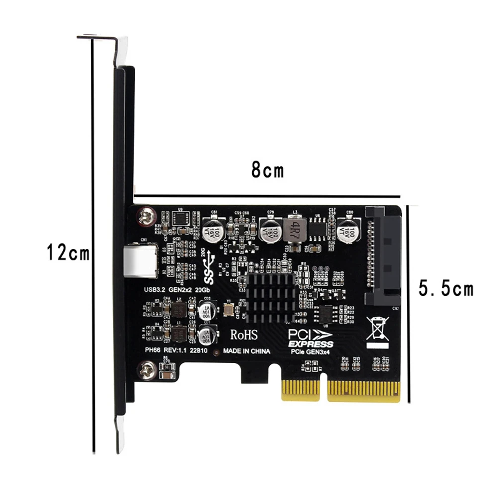 Карта USB PCIE Type C PCI-Express 4X к USB 3.2 поколения 2X2 (20 Гбит/с) Чипсет ASM3242 для Windows 8/10/Linux 4