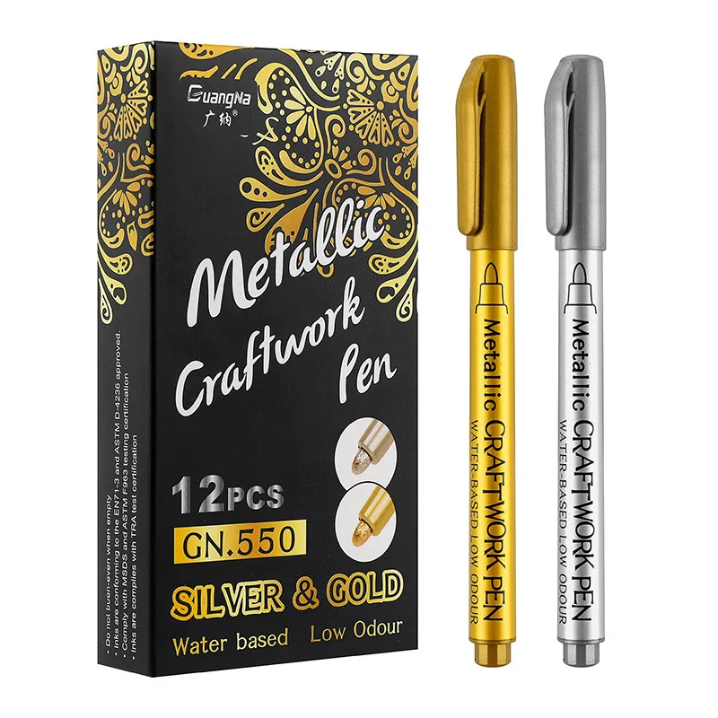 Золотой Серебряный маркер, ручка для регистрации, металлическая ручка для рисования, черная открытка, альбом для рисования, ручка для граффити, маркер для заметок, ручка для заметок 4