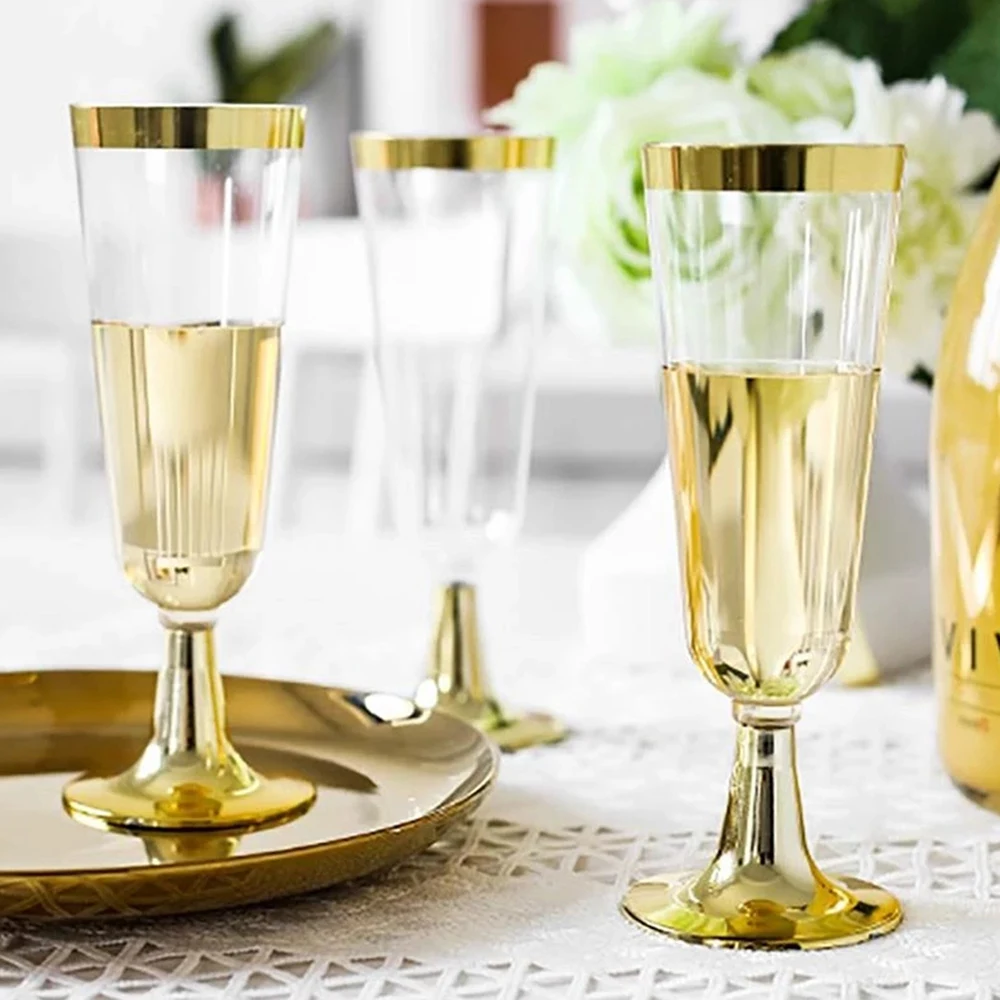 Свадебная флейта для шампанского Креативная Одноразовая Пластиковая Свадебная чашка для напитков Champagne Gl для вечеринки-Розовое золото 5