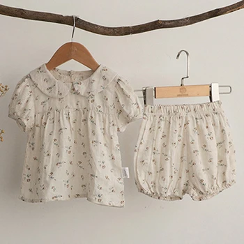 0-3 года, костюм для новорожденных девочек, летний комплект одежды для новорожденных девочек, хлопковая футболка с коротким рукавом и принтом + шорты из полипропилена, костюм 4