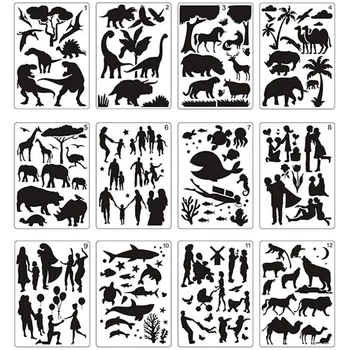 12шт Шаблонов для рисования мандал Идеальные Трафареты для рисования животных Полая доска для рисования своими руками