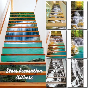 13 шт./компл. 3D Пейзаж Водопад, наклейки на лестничный пол, Водонепроницаемые Съемные самоклеящиеся наклейки на лестницу 