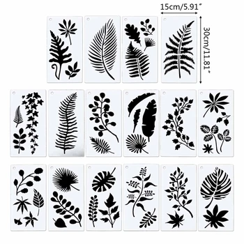 16 Листов декоративного трафарета своими руками для рисования тропических листьев, трафарет можно стирать для художественных вырезок, журнальной ткани.