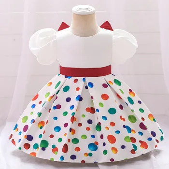 2023 Новое Рождественское платье для маленьких девочек с большим бантом, милая одежда для маленьких девочек в горошек, праздничные костюмы принцессы на день рождения для младенцев