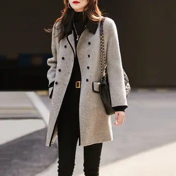 2023; Зимние офисные женские пальто из искусственной шерсти; Модная элегантная длинная куртка в стиле пэчворк; Женская верхняя одежда свободного кроя размера оверсайз; 4XL