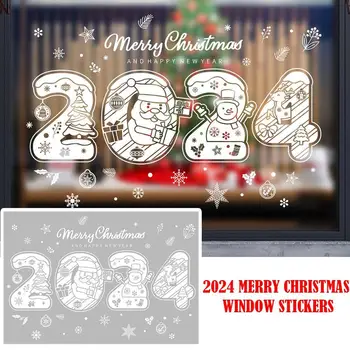 2024 Наклейки на окна с Рождеством Христовым Санта Клаус, Снеговик, Лось, Наклейка на Рождественскую елку, Рождественские украшения для дома