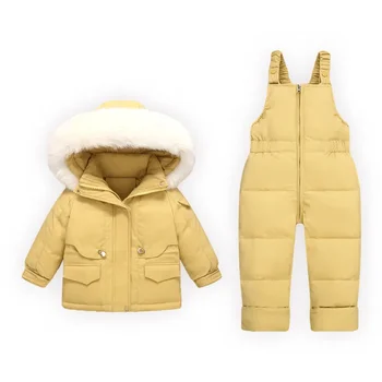 -30 ℃, зимний комплект детской одежды, одежда для маленьких девочек, детский лыжный костюм, куртка на утином пуху, комбинезон, зимний костюм для мальчиков, Парка, пальто