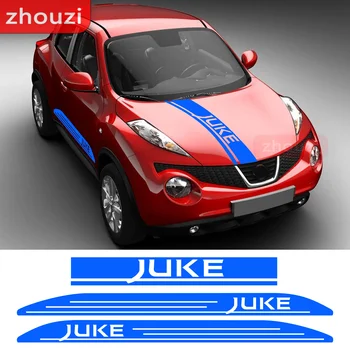 3ШТ Для Nissan Juke Лот Гоночный стайлинг кузова автомобиля Наклейка на крышку двигателя Боковая юбка двери автомобиля Виниловая наклейка на капот Спортивные полосы на капоте 0
