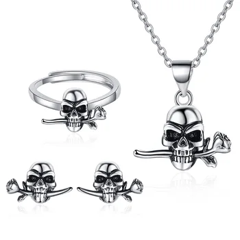 4 шт. /компл. Винтажное ожерелье с подвеской в виде черепа в стиле Панк, серьги, кольцо, Набор украшений для вечеринки на Хэллоуин