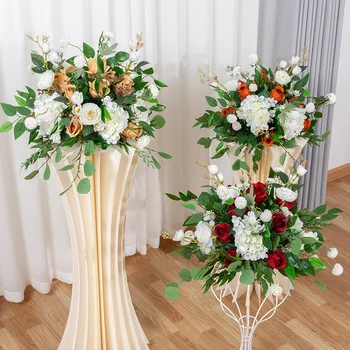 40-сантиметровый шар из роз с зелеными листьями, украшение свадебного стола, оформление цветочной сцены, витрина, Дорожные дорожки, реквизит
