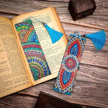 4шт 5D Алмазная закладка DIY Painting Bookmark Кожаная кисточка-закладка для самостоятельного изготовления художественных поделок для детей и взрослых 4