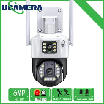 6-Мегапиксельная беспроводная камера наблюдения с двойным экраном IP-камера безопасности Wifi Уличная камера видеонаблюдения CCTV с инфракрасной светодиодной сигнализацией