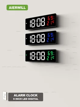 9-дюймовые цифровые настенные часы С большим светодиодным дисплеем температуры и влажности, электронный будильник, украшение дома, Настольные часы на 12/24 часа