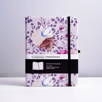 B6 Журнал с цветочным рисунком на резинке из плотной бумаги Bujo 160gsm в твердом переплете с сеткой в горошек