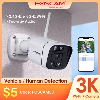 FOSCAM 5MP 3K QHD Камера Безопасности 5G/2,4 ГГц WiFi Камера для Домашней Безопасности Двухстороннее Аудио 66ft Цветная Камера Ночного Видения Наружная Камера