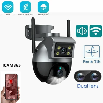 ICAM365 4-мегапиксельная беспроводная наружная камера с двойным объективом, двусторонний разговор, Домашняя безопасность, видеонаблюдение, WIFI Камера
