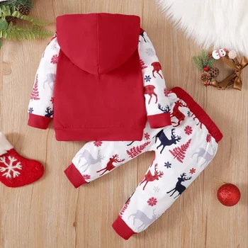 Prowow My First Baby Рождественский Наряд Одежда Для мальчиков Топ с капюшоном + Штаны с Красным Оленем 2023 г. Новогодний Костюм Для малышей от 3 до 24 м 1