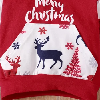 Prowow My First Baby Рождественский Наряд Одежда Для мальчиков Топ с капюшоном + Штаны с Красным Оленем 2023 г. Новогодний Костюм Для малышей от 3 до 24 м 5